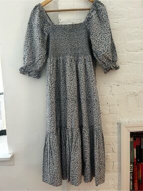 embroidered tiered midi dress in cottage garden Embroidered Puff-Sleeve Midi Dress in Cottage Garden